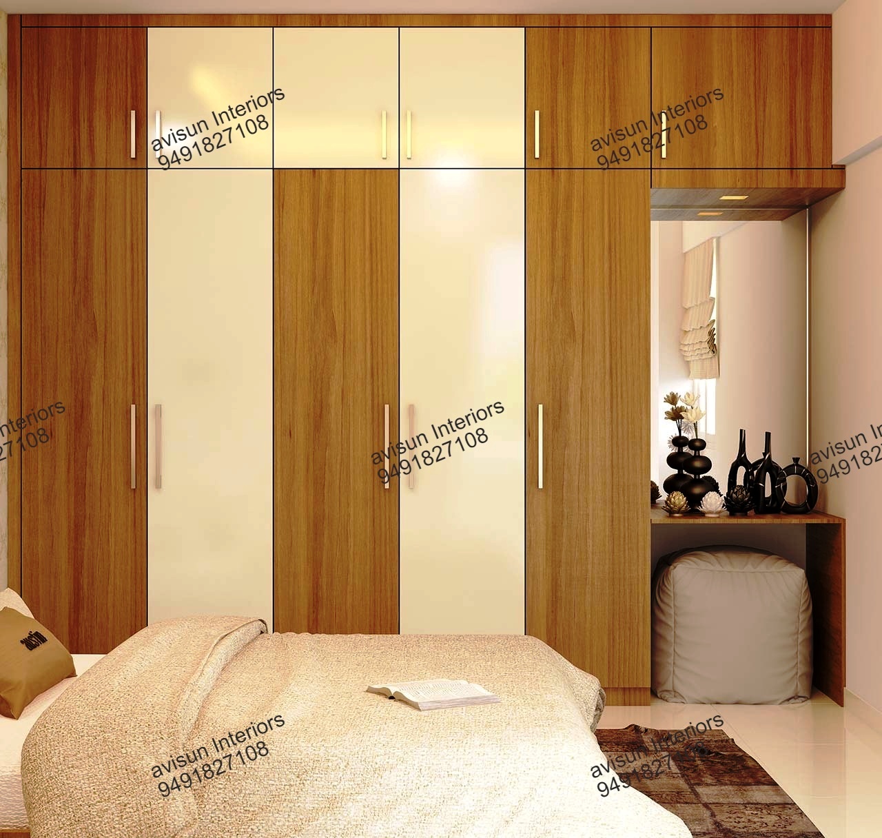 Modern bedroom cupboards in glossy laminate finish