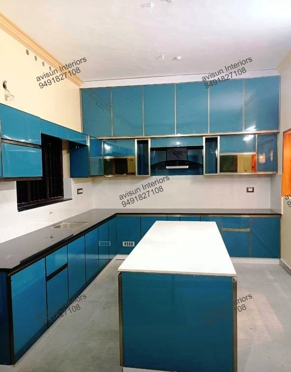 Modular kitchen design with aluminium countertop in Vizag
